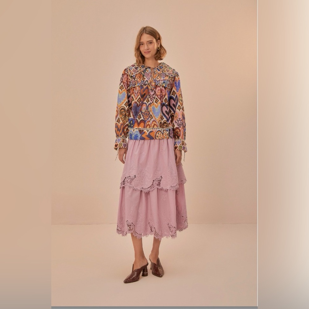Farm Rio : Lavender Lace Tiered Skirt - Picture 3 of 8